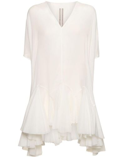 Rick Owens New Divine Ruffled Cotton Mini Dress - White
