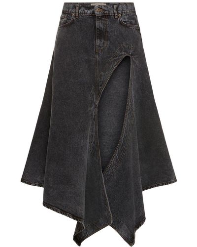 Y. Project Denim Asymmetric Slit Midi Skirt - Black