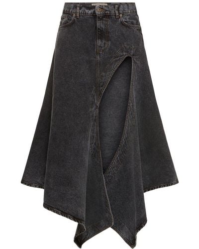 Y. Project Denim Asymmetric Slit Midi Skirt - Black