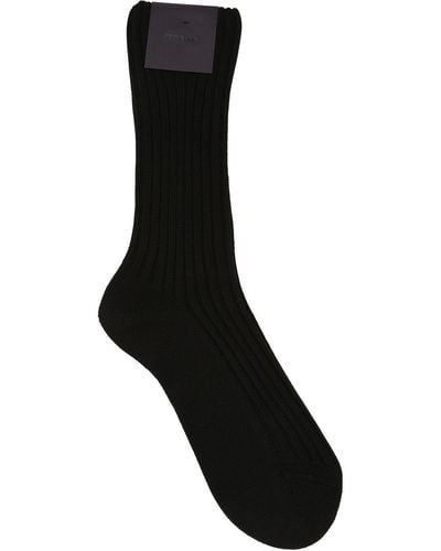 Prada Logo Patch Cotton Socks - Black