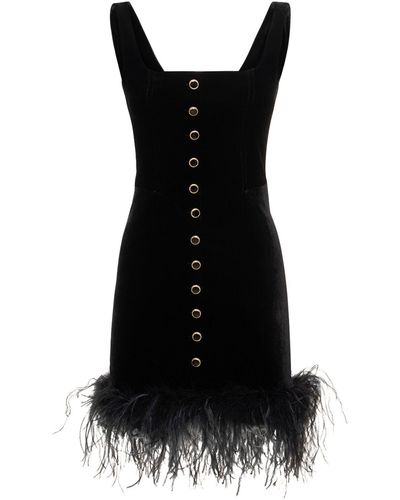 Alessandra Rich Velvet Mini Dress With Ostrich Feathers - Black