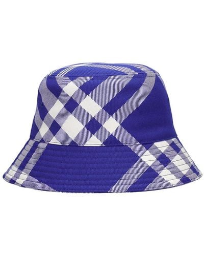 Burberry Check Wool Blend Bucket Hat - Blue