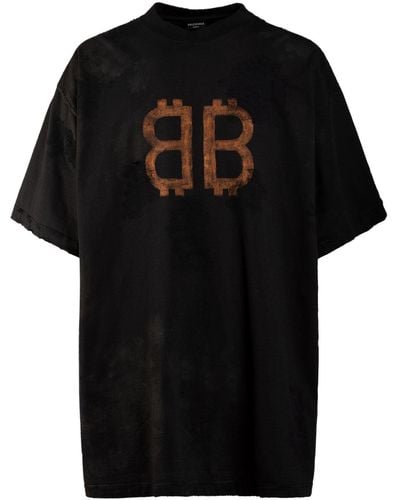 Balenciaga T-shirt oversize in jersey di cotone con logo - Nero
