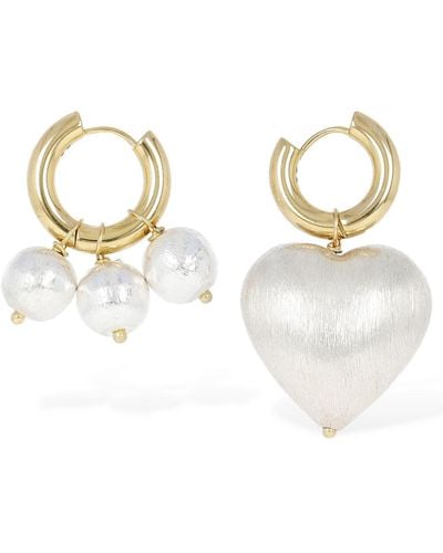 Timeless Pearly Heart & Beads Mismatched Earrings - Metallic
