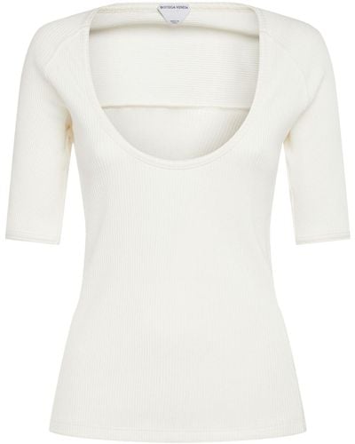 Bottega Veneta Ribbed Cotton Jersey Top - White