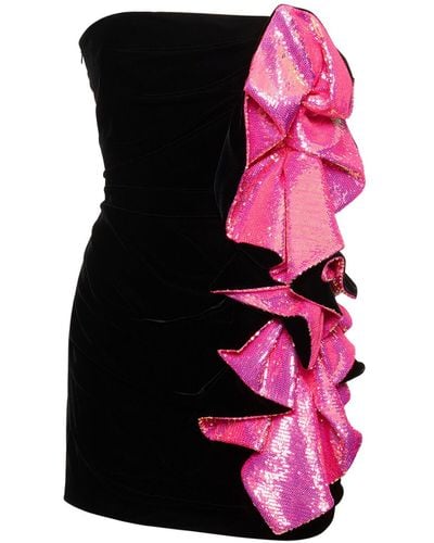 Alexandre Vauthier Sequined Jersey Mini Dress W/ Ruffles - Pink
