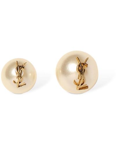 Saint Laurent Ysl Imitation Pearl Stud Earrings - Metallic