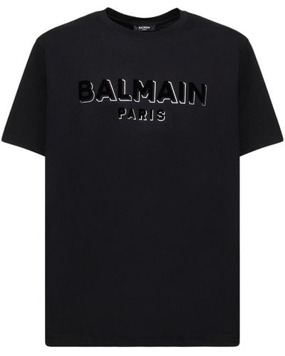 Balmain Beflocktes Und Foliertes T-shirt Mit Logo - Schwarz