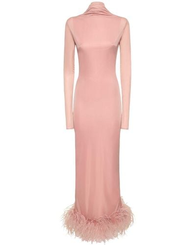 16Arlington Luna Tech Jersey Maxi Dress W/Feathers - Pink