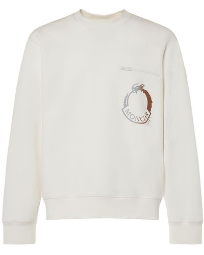 Moncler Sweatshirt Aus Baumwollmischfleece "cny" - Weiß