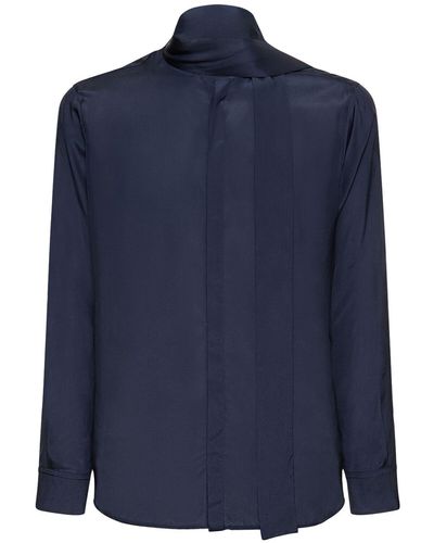 Valentino Silk Long-sleeved Scarf Shirt - Blue