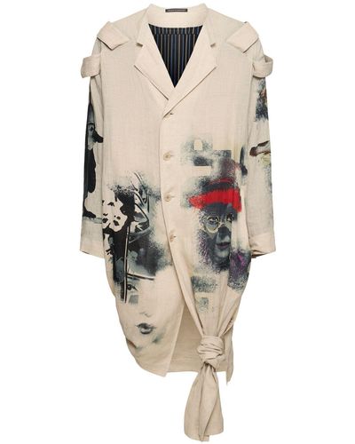 Yohji Yamamoto Cappotto in lino stampato - Multicolore