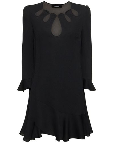 DSquared² Silk Blend Satin Flared Mini Dress - Black