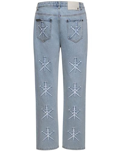Unknown Embroidered dagger baggy Denim Jeans - Blue