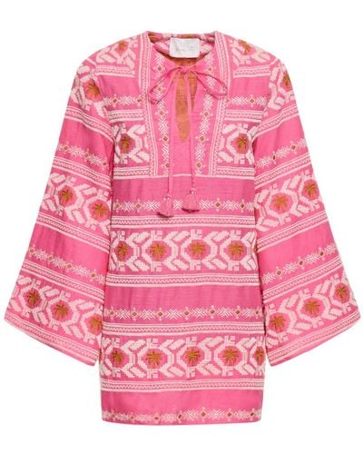 Johanna Ortiz Ikat-pattern Wide-sleeve Minidress - Pink