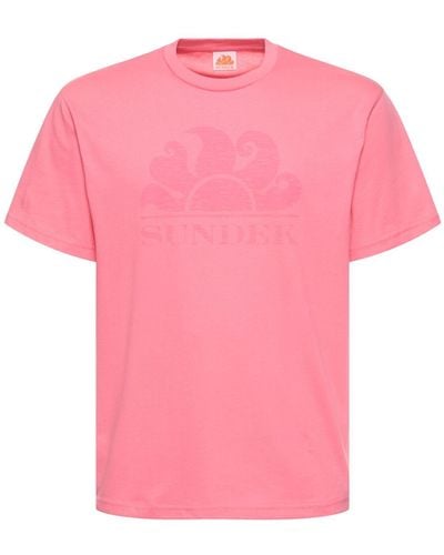 Sundek T-shirt en jersey de coton à imprimé logo - Rose