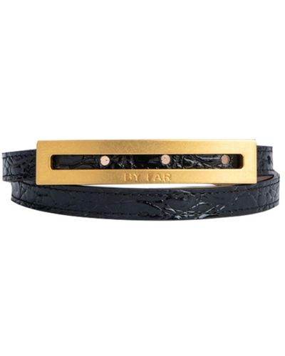 BY FAR 1.2cm Ling Croc Embossed Leather Belt - Black