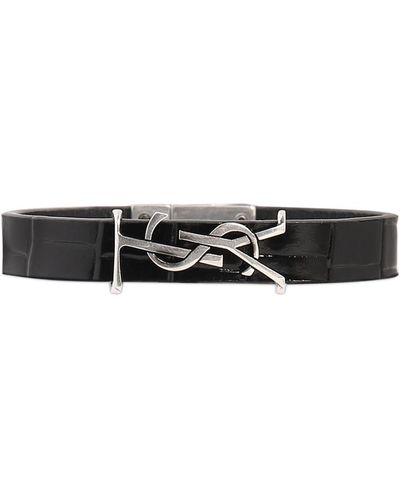 Saint Laurent Ysl Single Wrap Leather Bracelet - White