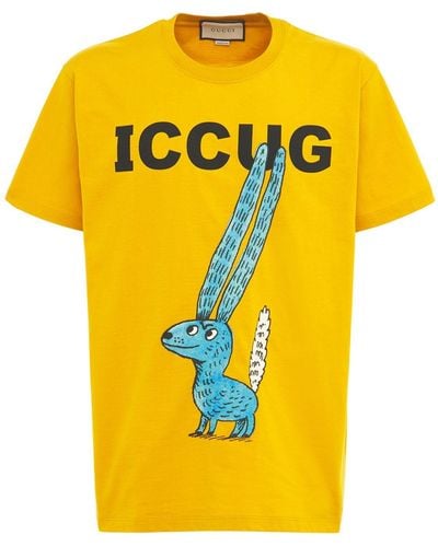Gucci Camiseta "iccug" De Algodón Con Estampado - Amarillo