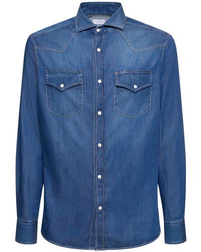 Brunello Cucinelli Camisa de denim de algodón - Azul