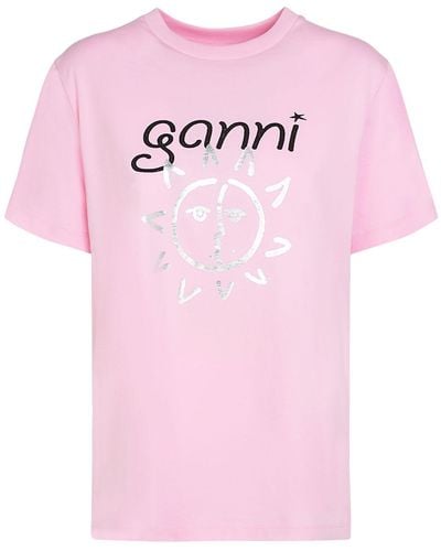 Ganni T-shirt en jersey de coton imprimé soleil - Rose