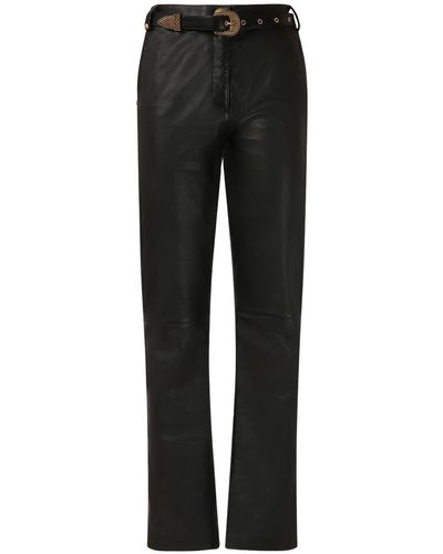 Balmain Belted Leather Straight Pants - Black
