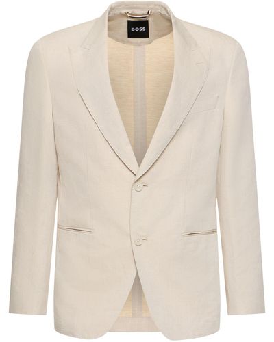 BOSS Huge Linen & Cotton Single Breast Jacket - Natural