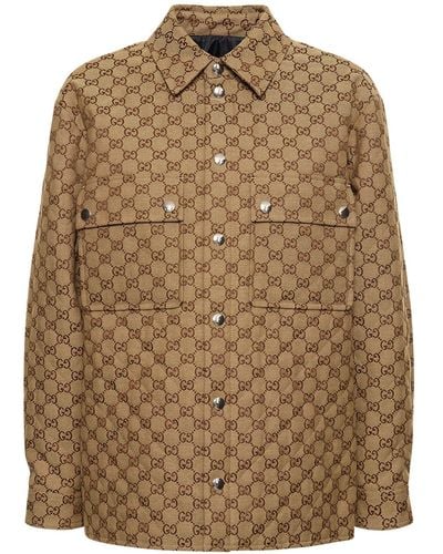 Gucci Camicia in tela di misto cotone gg - Marrone