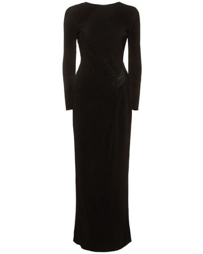 Giorgio Armani Vertical Plissé Jersey Long Dress - Black