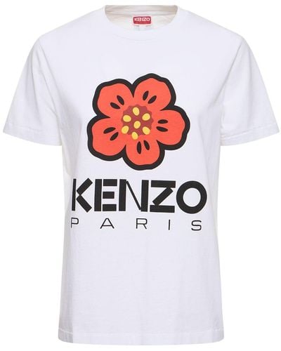 KENZO T-shirt Aus Baumwolljersey Mit Blume "boke" - Weiß
