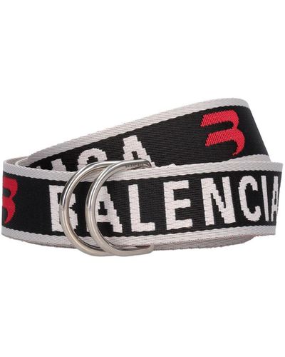 Balenciaga Ceinture en jacquard à logo avec d-ring 3,5 cm - Blanc