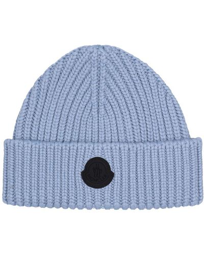 Moncler Logo Wool Beanie - Blue