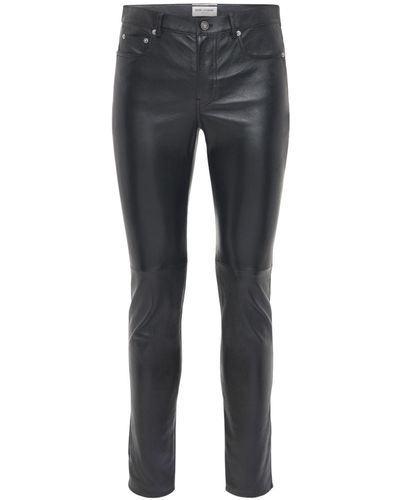 Saint Laurent Pantaloni Skinny In Pelle 15.5cm - Grigio
