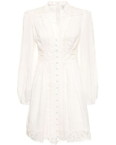 Zimmermann August Plunge Linen Mini Dress - White