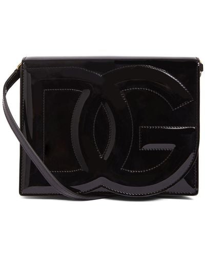 Dolce & Gabbana Sac en cuir verni à rabat avec logo - Noir
