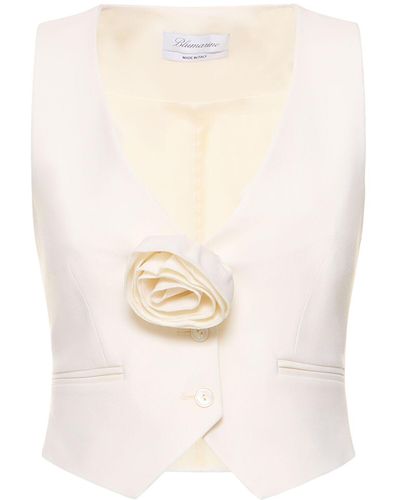 Blumarine Wool Crepe Vest W /Rose Appliqué - Natural