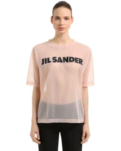 Jil Sander Oversized Logo Print Sheer Nylon T-shirt - Pink