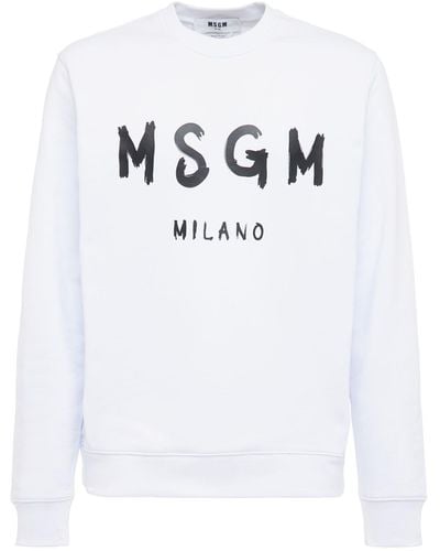 MSGM Logo Print Brushed Cotton Sweatshirt - White
