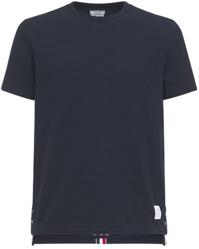 Thom Browne Camiseta De Algodón Jersey Con Banda De Punto - Azul