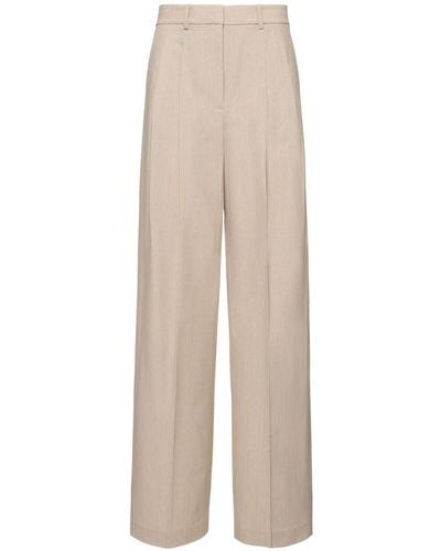 Theory Double Pleated Wool Wide Trousers - Natural