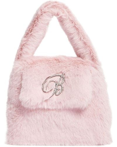 Blumarine Logo Faux Fur Top Handle Bag - Pink