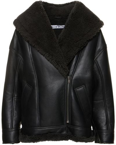 Acne Studios Leather Shearing Jacket W/Shawl Collar - Black