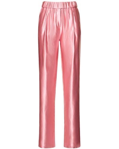 Giorgio Armani Pleated Silk & Linen Straight Trousers - Pink