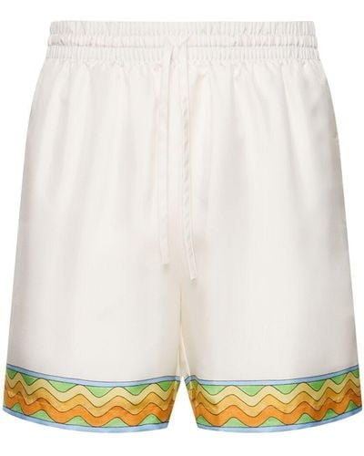 Casablanca Tennis Club Print Silk Shorts - White