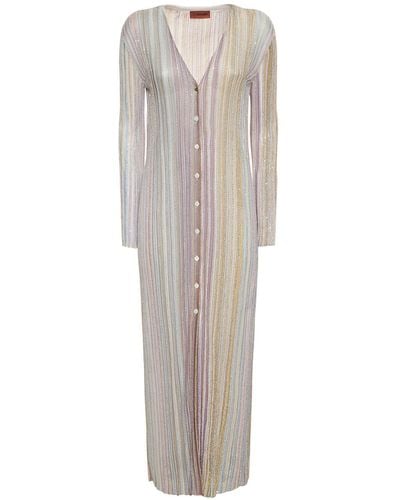 Missoni Sequined Striped Knit Long Cardigan - Gray