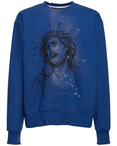 Someit Jesus Printed & Painted Sweatshirt - Blue