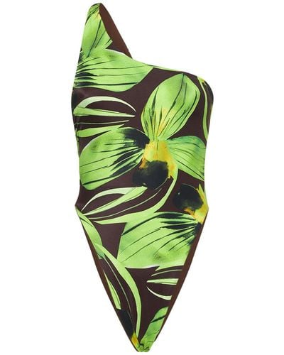 Louisa Ballou Plunge Printed Onepiece Swimsuit - Green