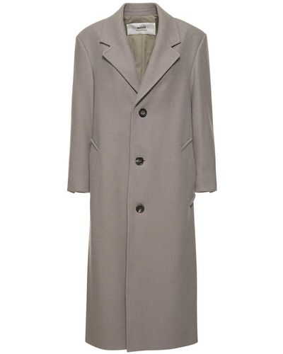 Ami Paris Oversize Wool Gabardine Long Coat - Natural