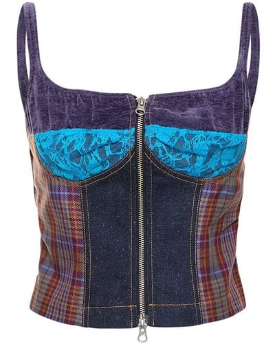 ANDERSSON BELL Top kira in pizzo check con zip - Blu