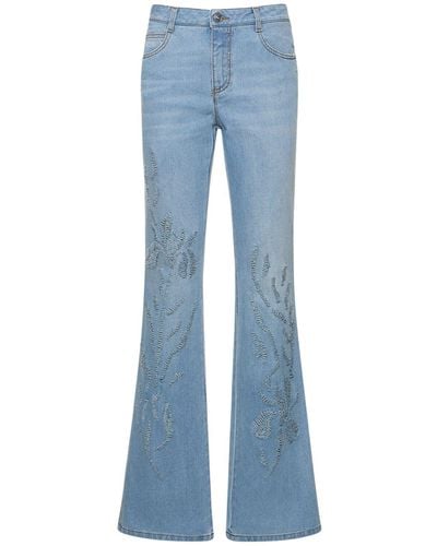 Ermanno Scervino Embroidered Denim Mid Rise Flared Jeans - Blue